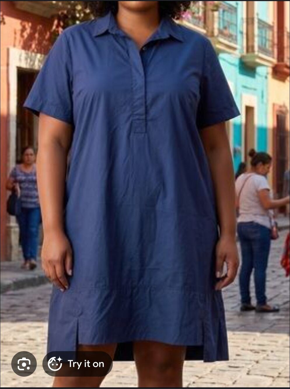 Finley Navy Blue Cotton Blend High-Low Shirt Dress Size 8 Quiet Luxury